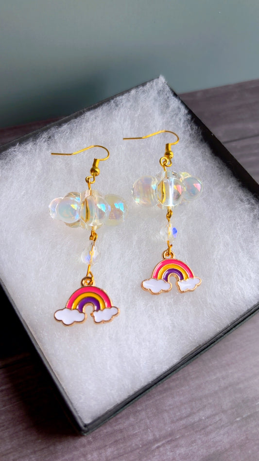 Handmade bubble cloud & rainbow earrings