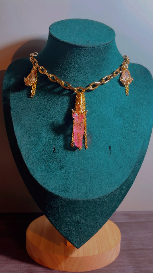Handmade Dyed quartz butterfly necklace