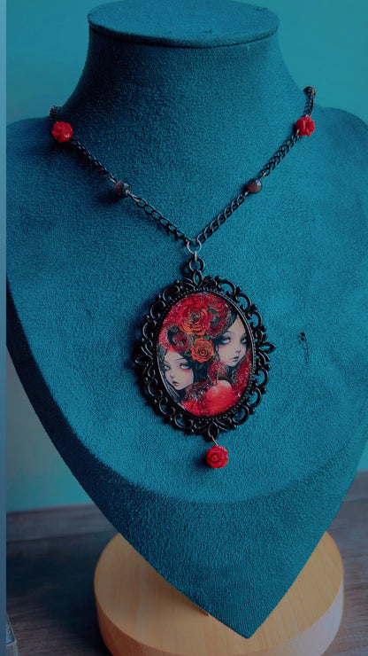 Handmade rose cameo necklace