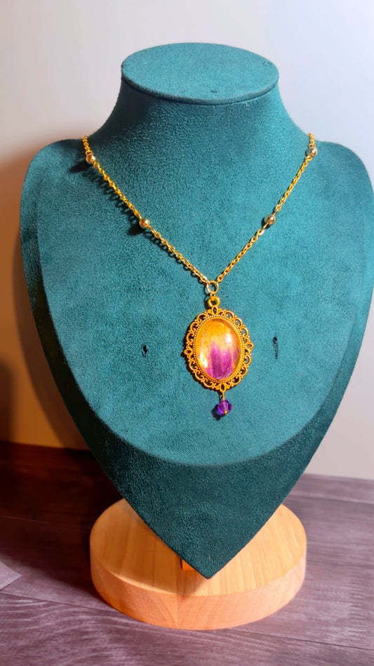 Handmade real dahlia petal cameo necklace