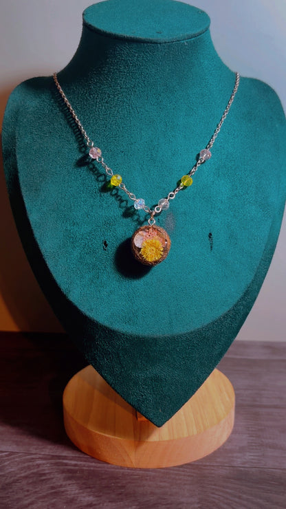 Real acorn cap & dried florals necklace