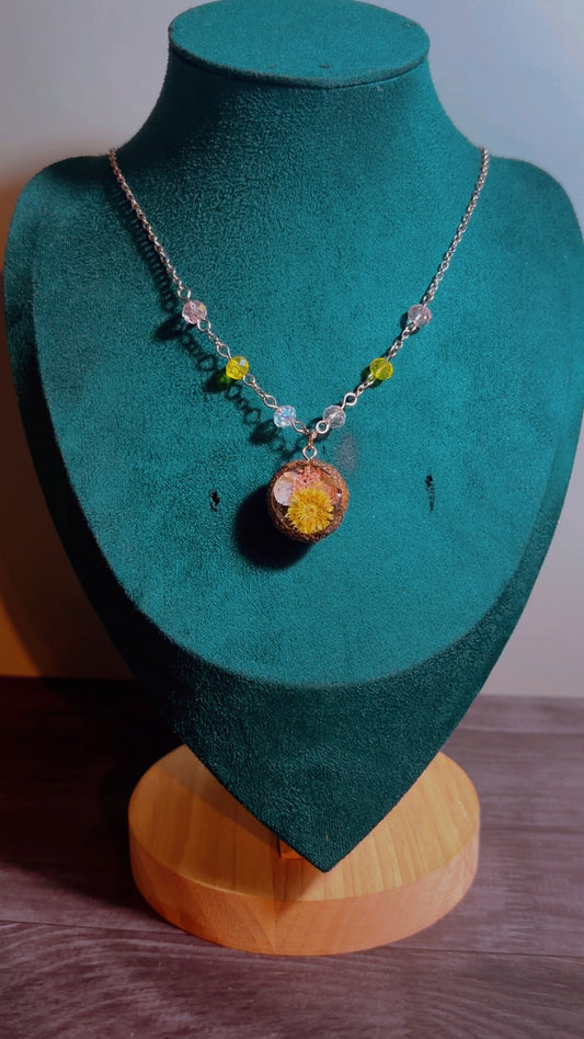 Real acorn cap & dried florals necklace