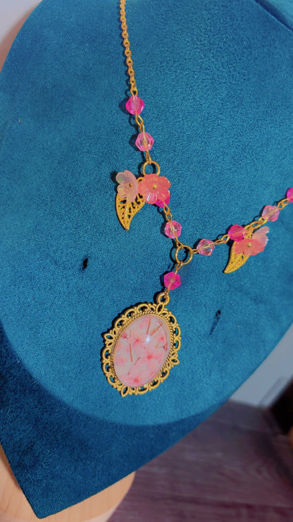 Handmade cherry blossom cameo necklace