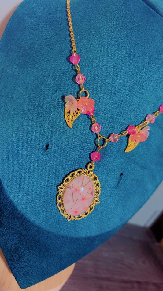 Handmade cherry blossom cameo necklace