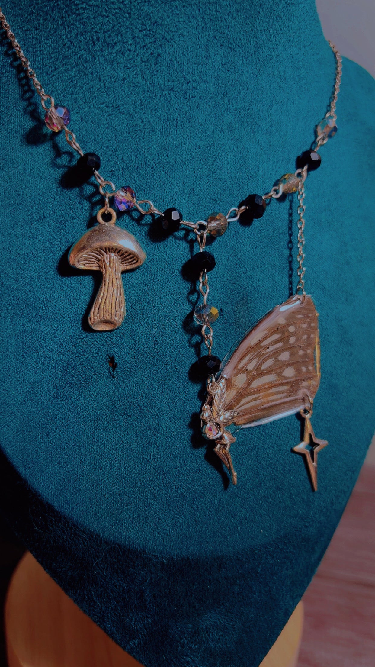 Handmade real butterfly wing fairy necklace
