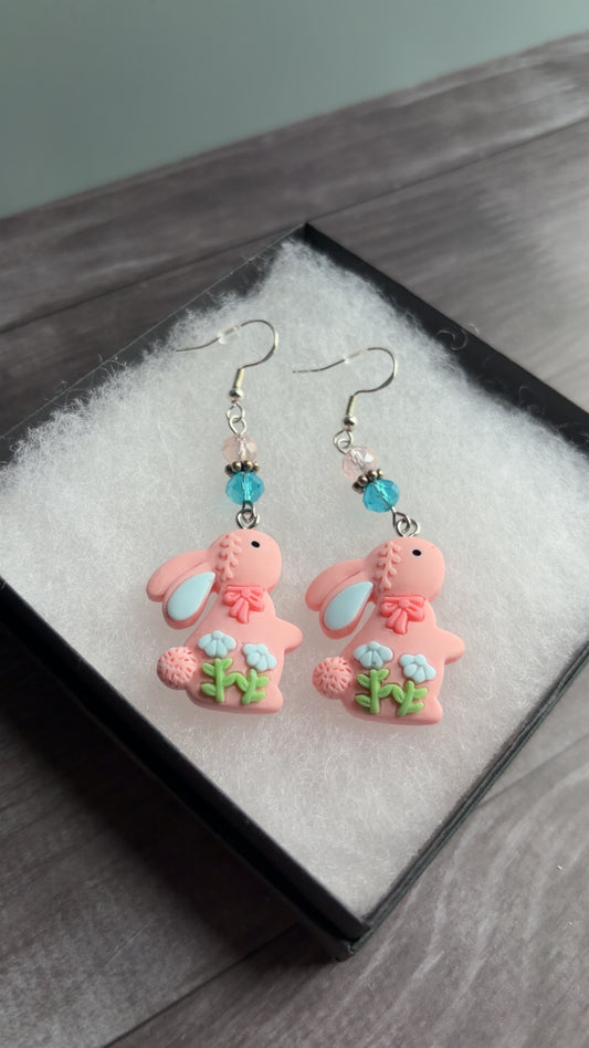 Handmade pink bunny earrings