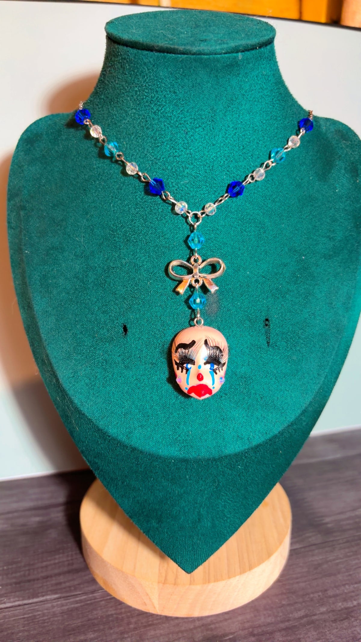 Handmade cry baby clown necklace
