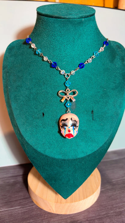 Handmade cry baby clown necklace
