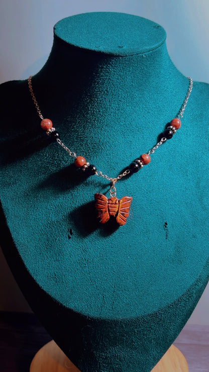 Handmade Mahogany Obsidian butterfly necklace
