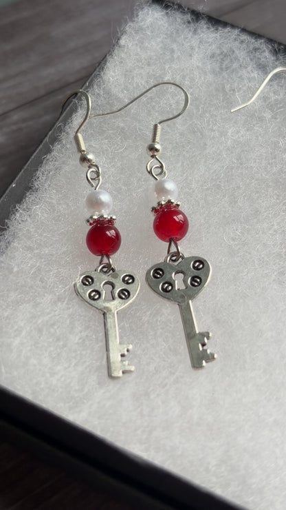 Handmade heart key earrings