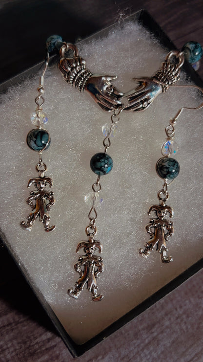 Handmade Y drop clown necklace and earrings set