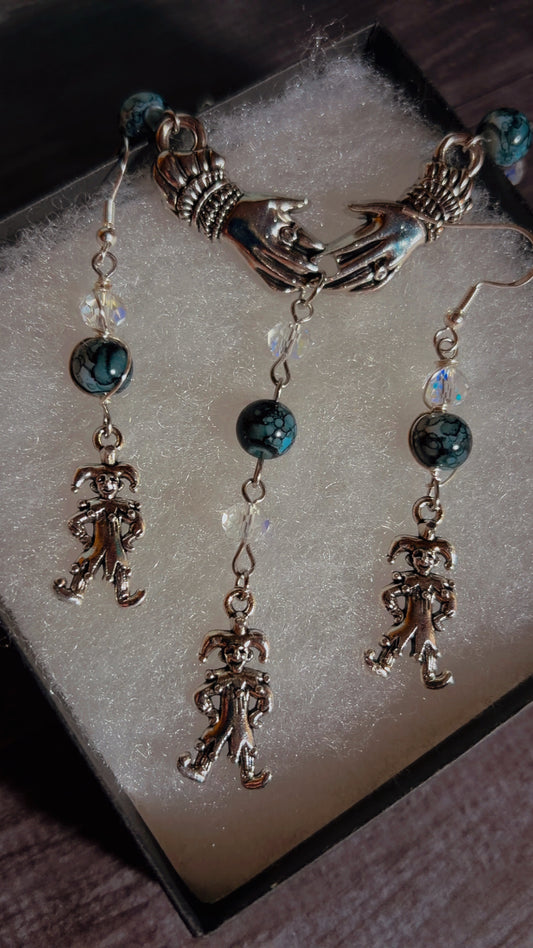 Handmade Y drop clown necklace and earrings set