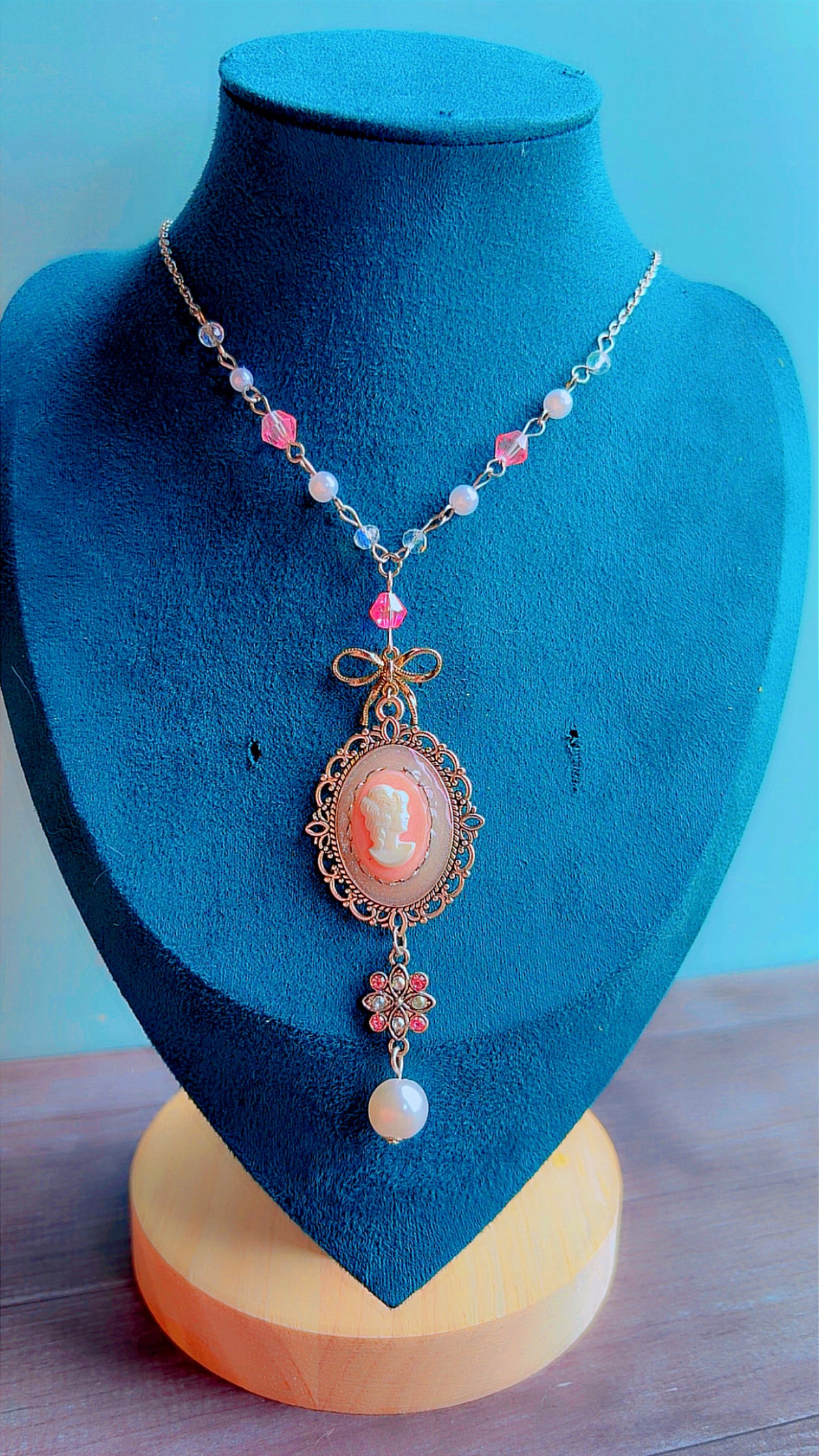 Handmade coquette style cameo necklace