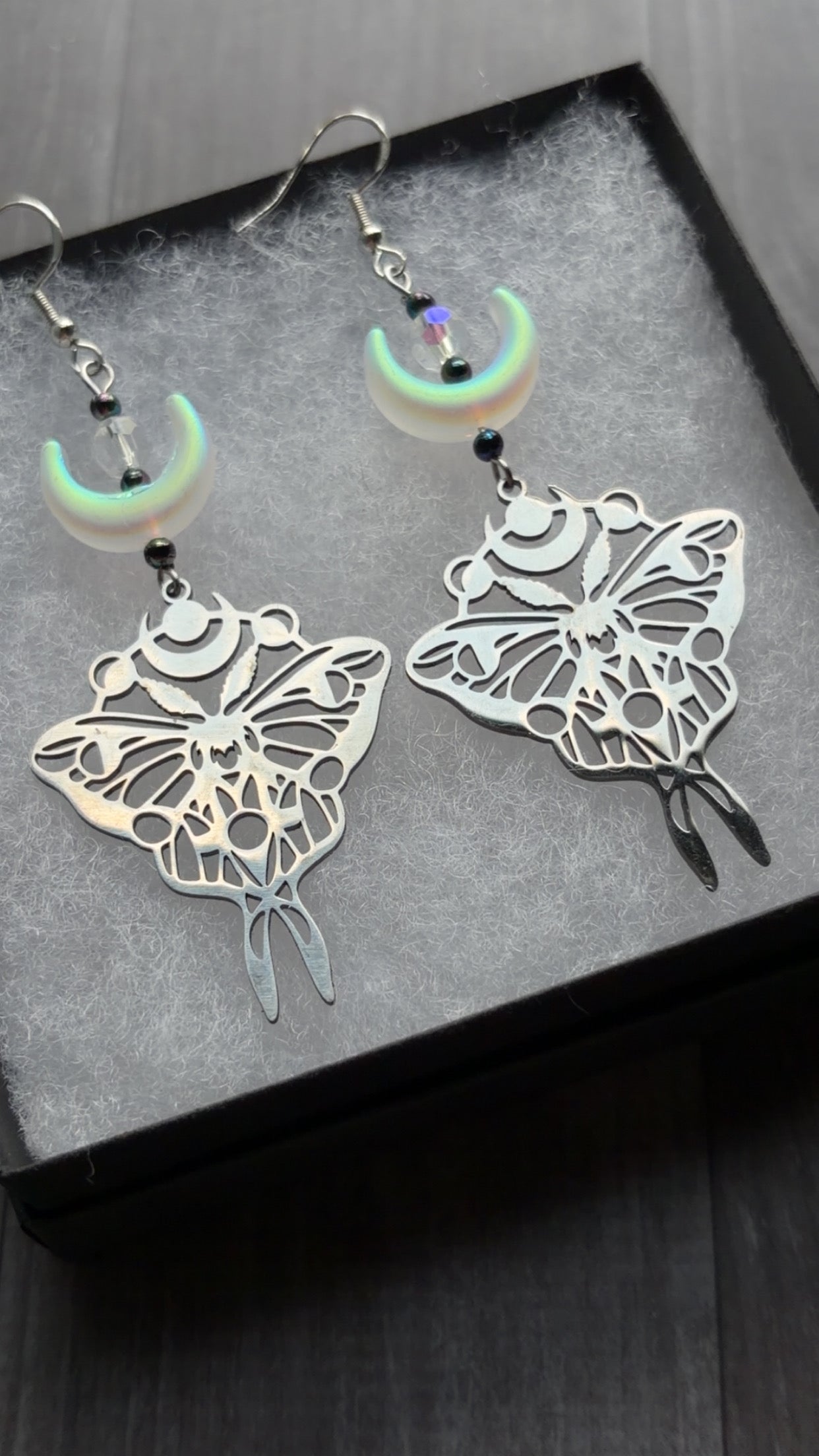 Handmade celestial moth earrings