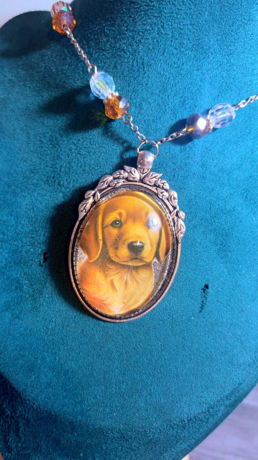 Handmade dog cameo necklace