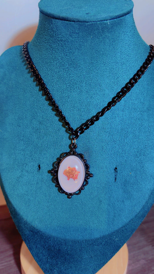 Handmade rose cameo necklace