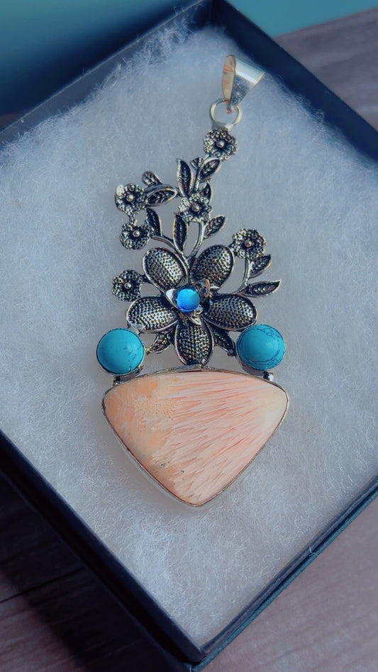 Peach scolecite gemstone pendant