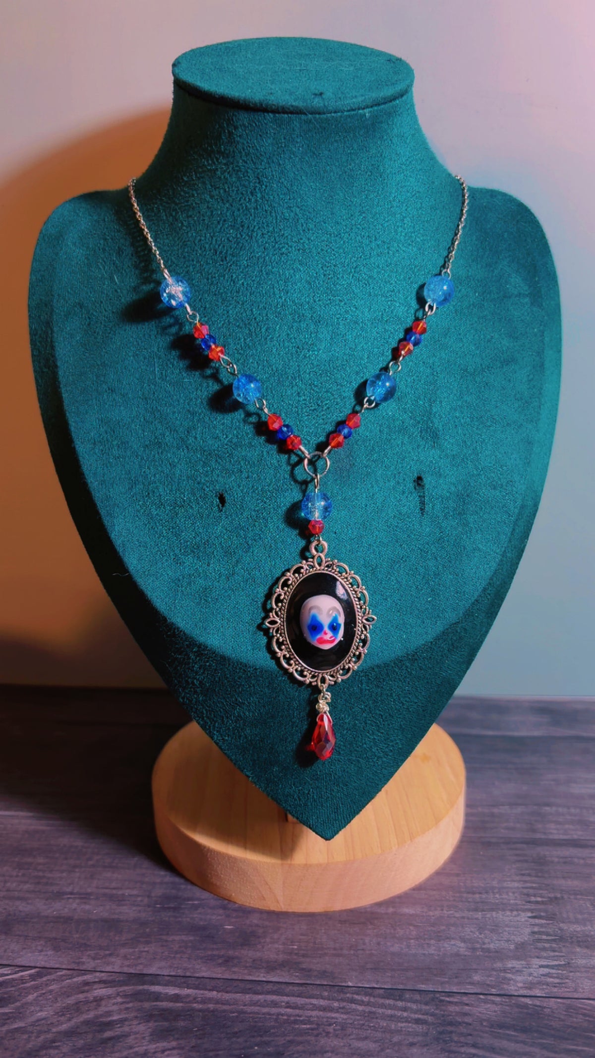 Handmade clown cameo necklace