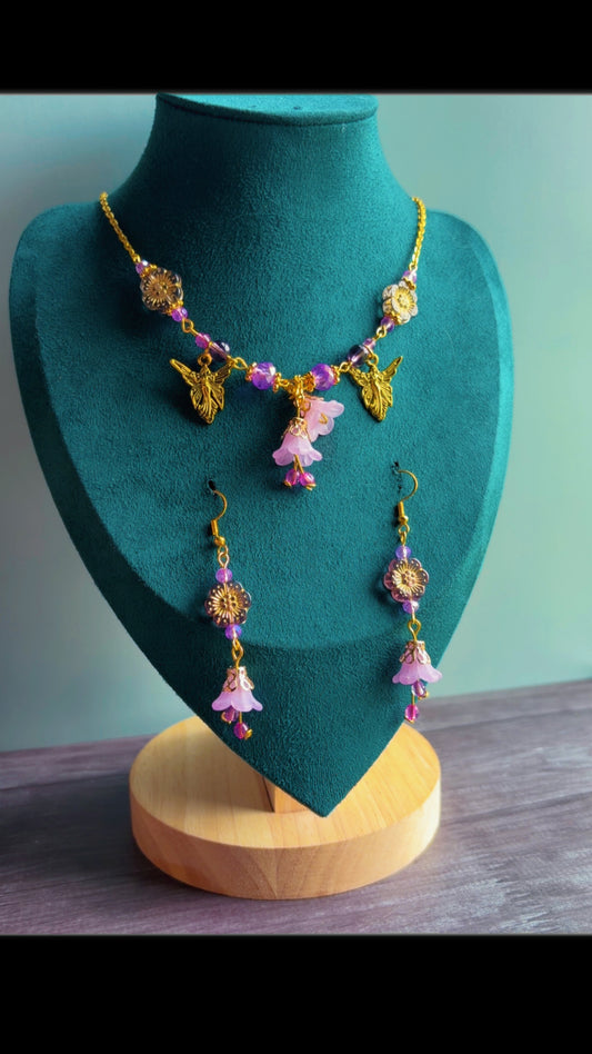 Handmade purple garden fairy set