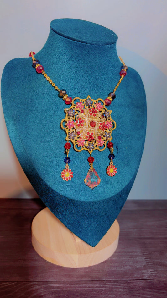 Handmade red rhinestone necklace
