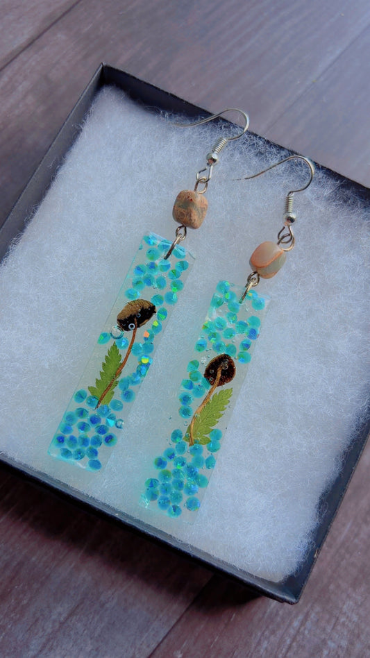 Handmade earrings with real mushrooms
