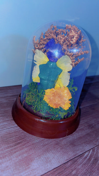 Handmade dome with green aventurine fairy with butterfly wings