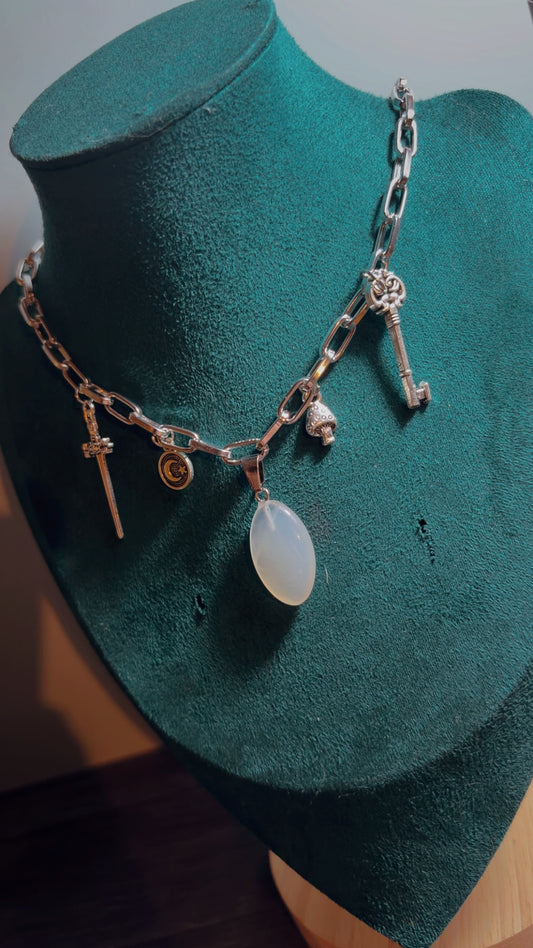 Handmade cloud agate charm necklace