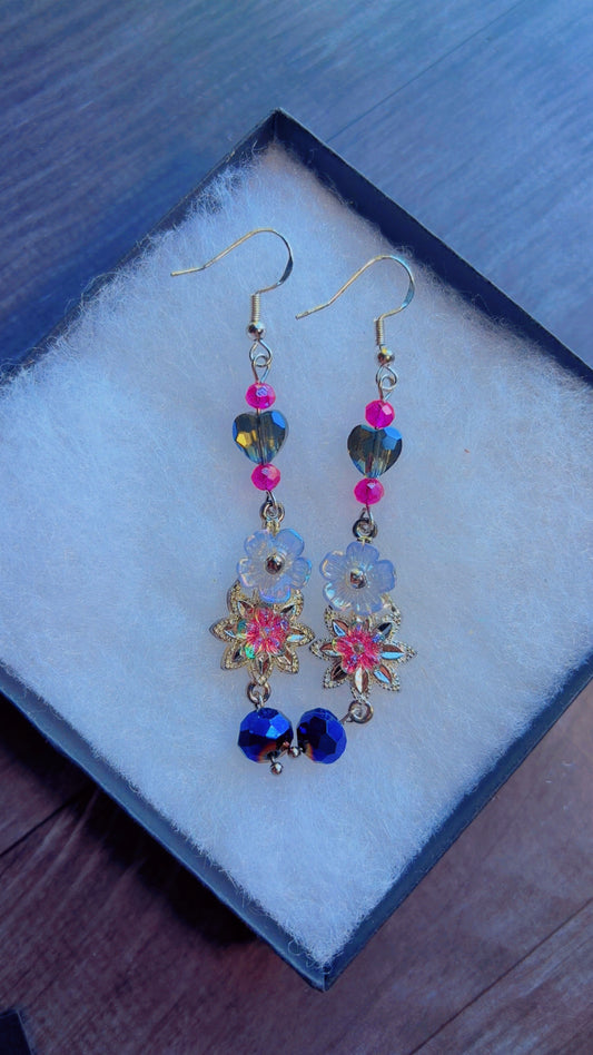 Handmade super sparkly flower earrings