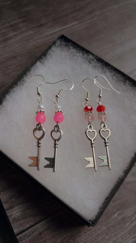 Handmade heart key earrings