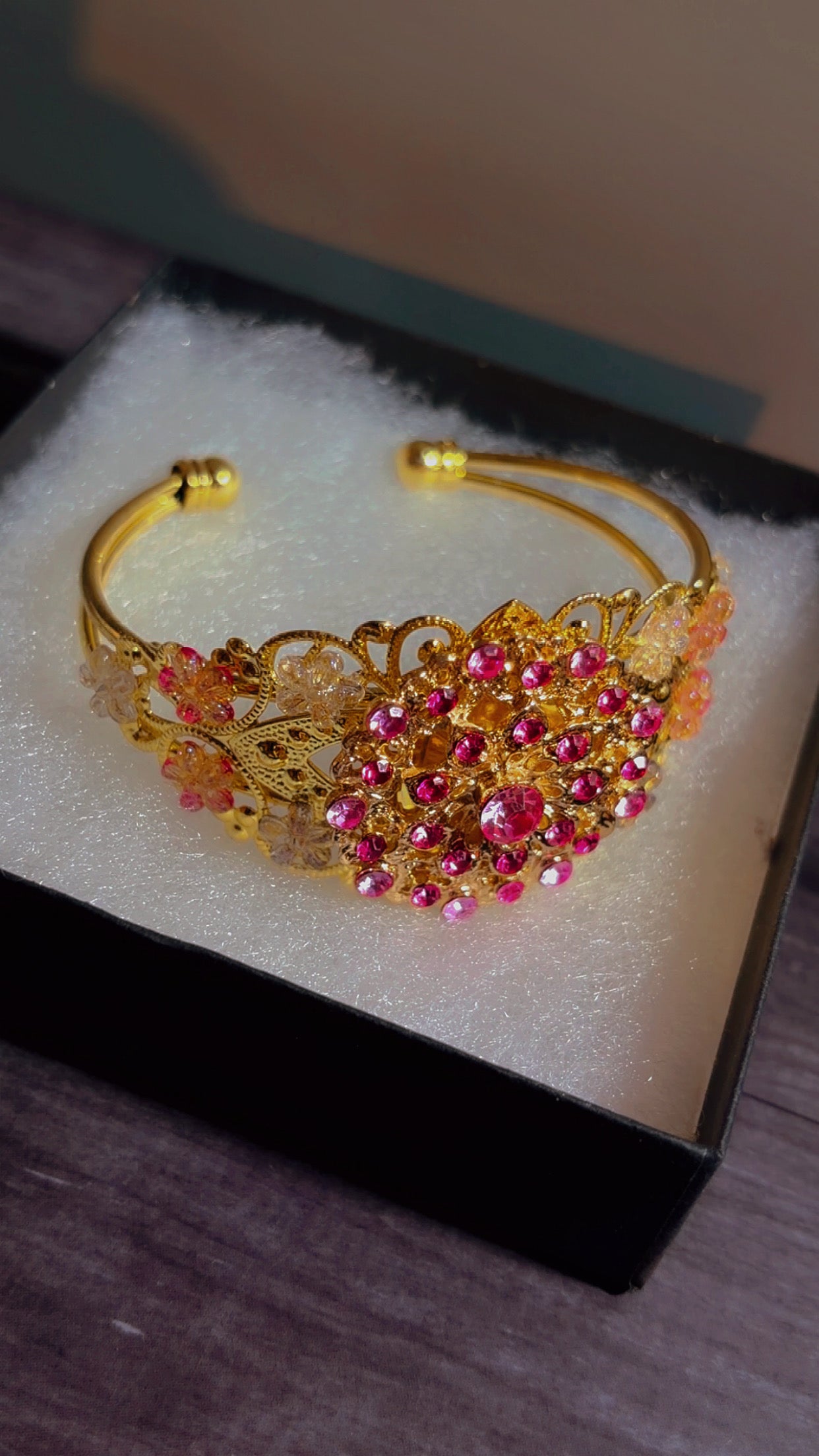 Handmade adjustable rhinestone cuff bracelet
