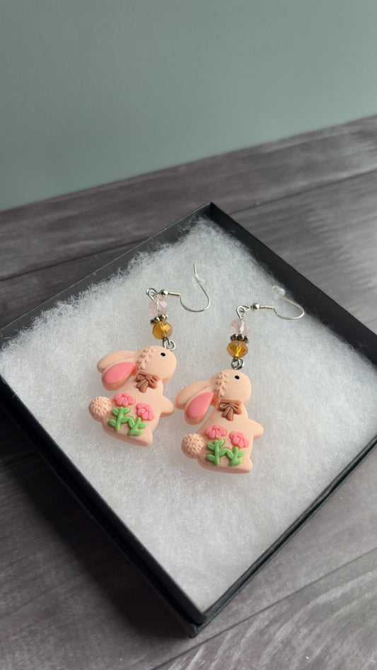 Handmade peach bunny earrings