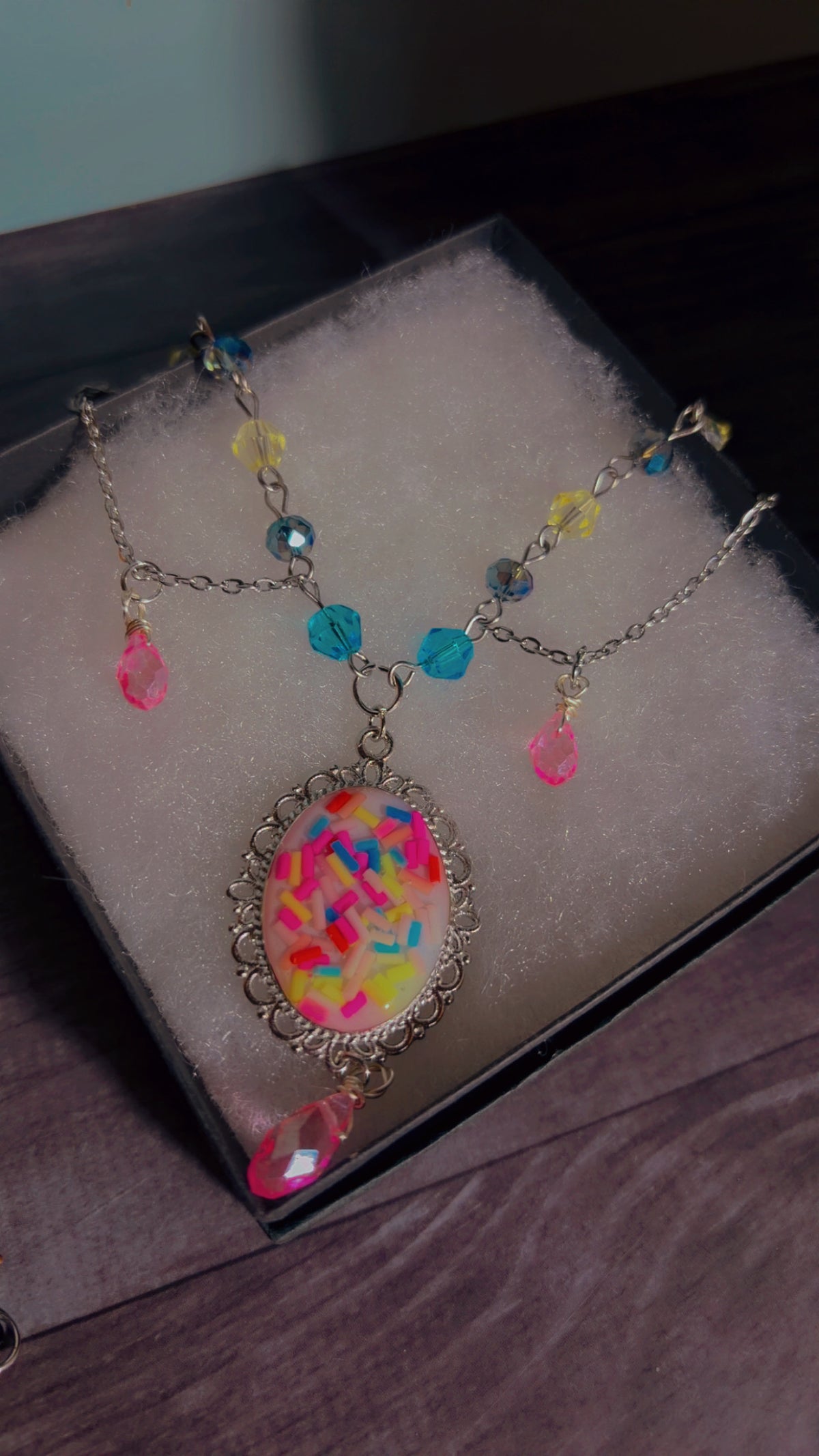 Handmade sprinkle cameo necklace