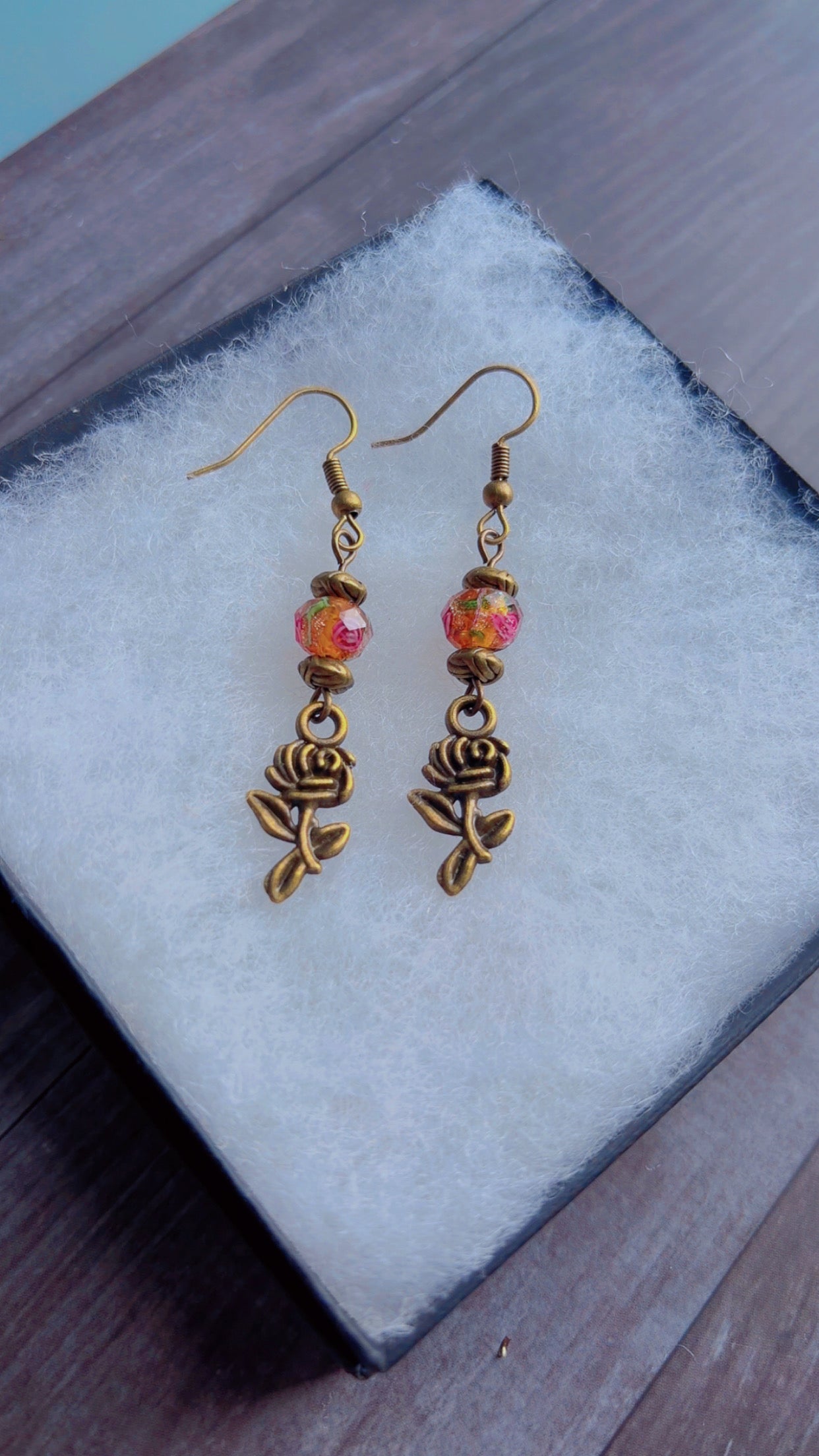 Handmade brass rose earrings