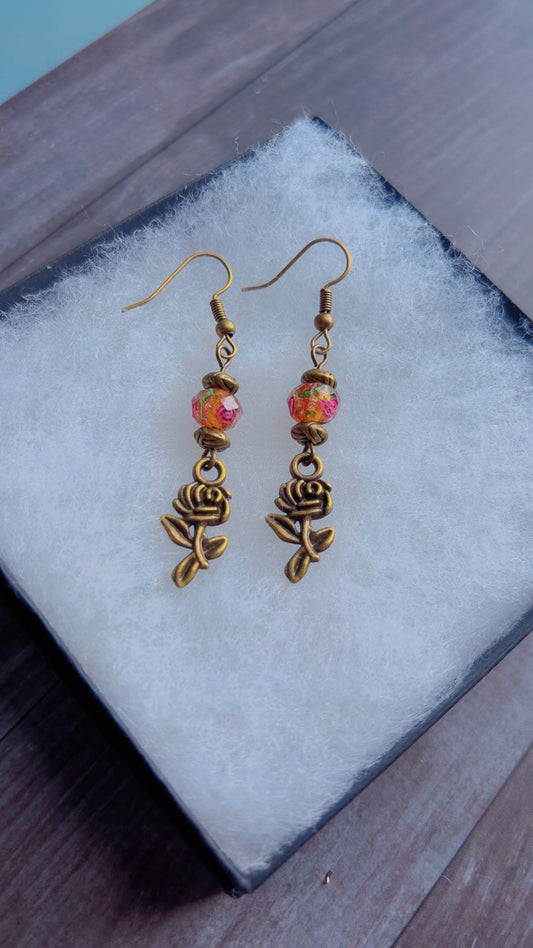 Handmade brass rose earrings
