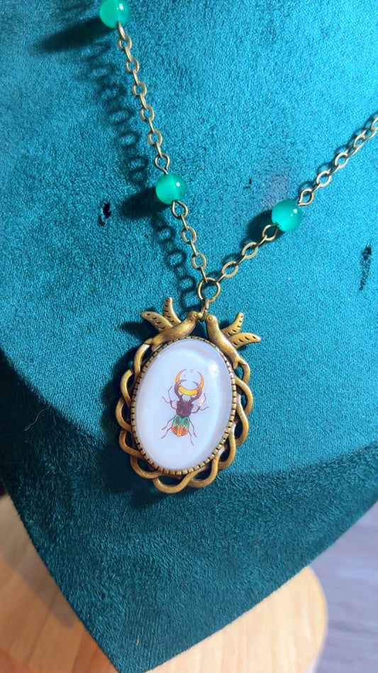 Handmade beetle cameo necklace