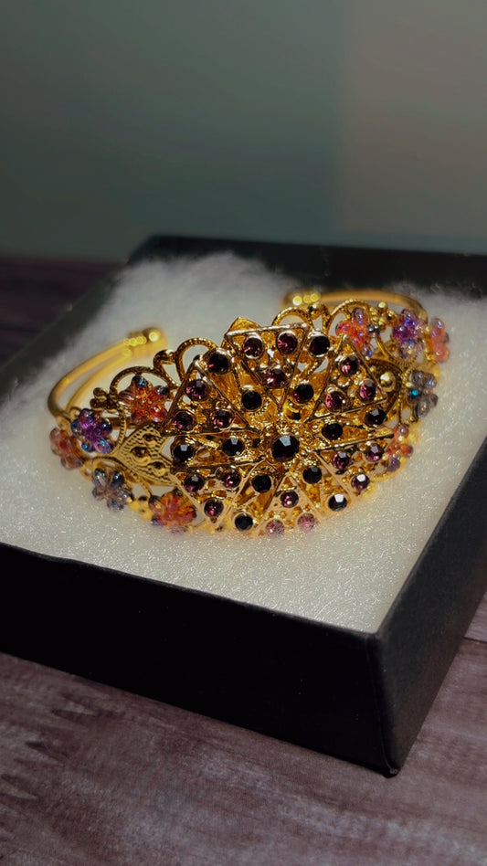 Handmade adjustable rhinestone cuff bracelet