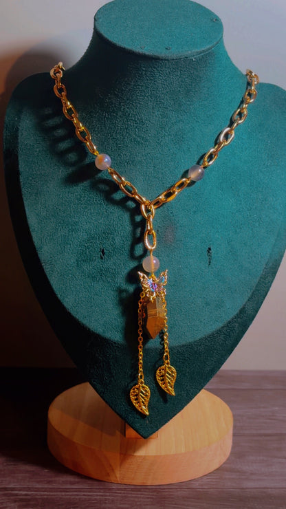 Handmade qura quartz butterfly necklace