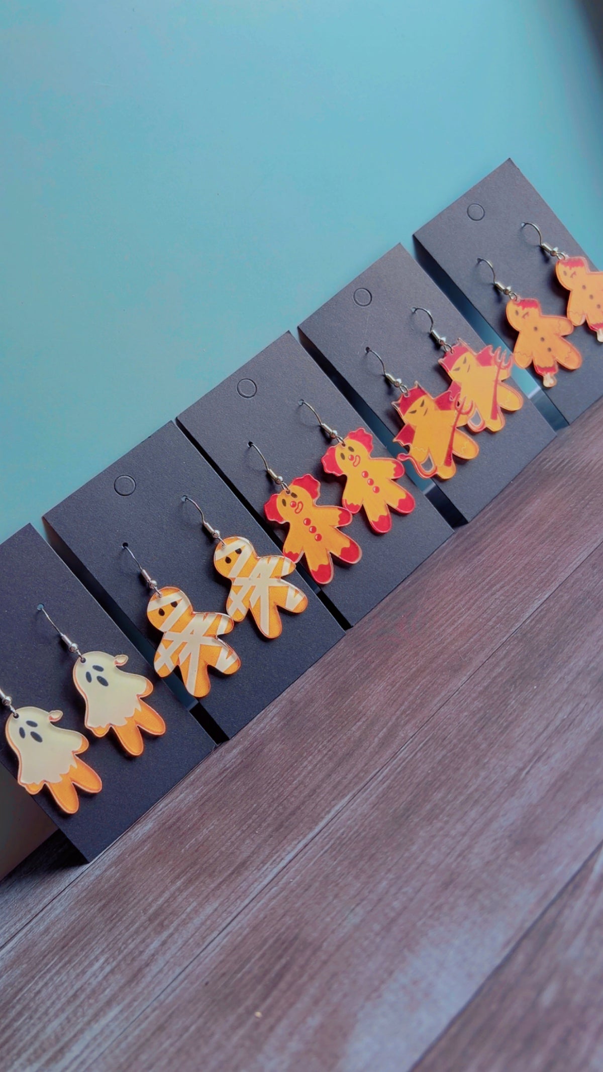 Handmade Halloween gingerbread people earrings