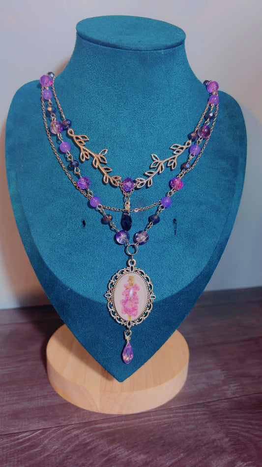 Handmade layered flower fairy cameo necklace