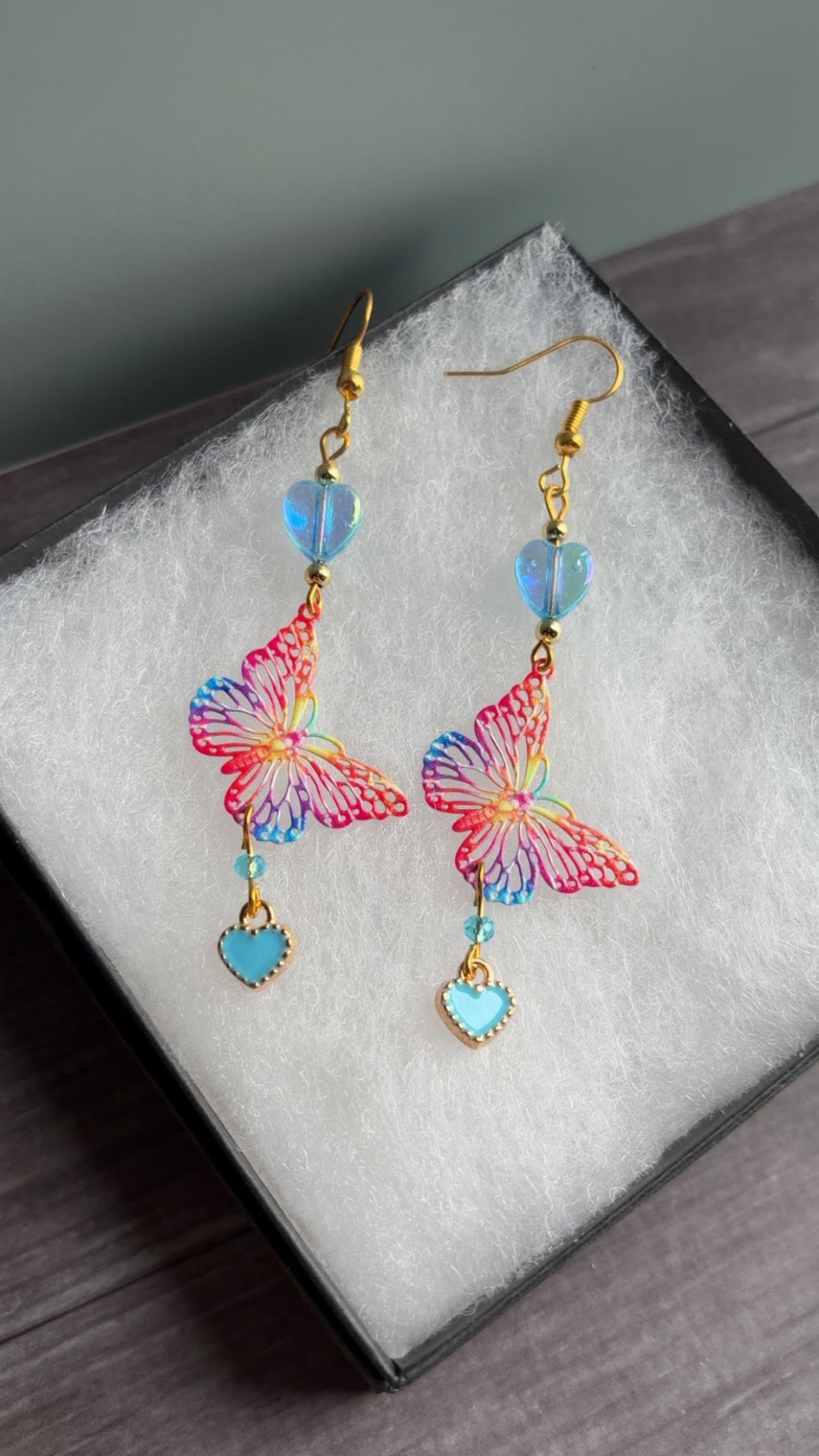 Handmade rainbow butterfly earrings