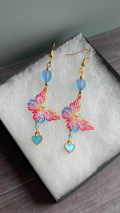 Handmade rainbow butterfly earrings