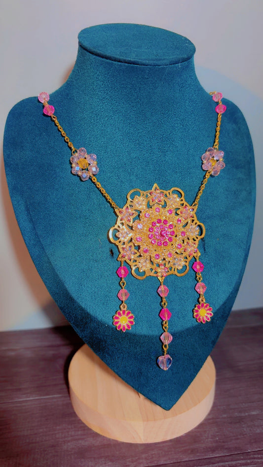 Handmade pink rhinestone necklace