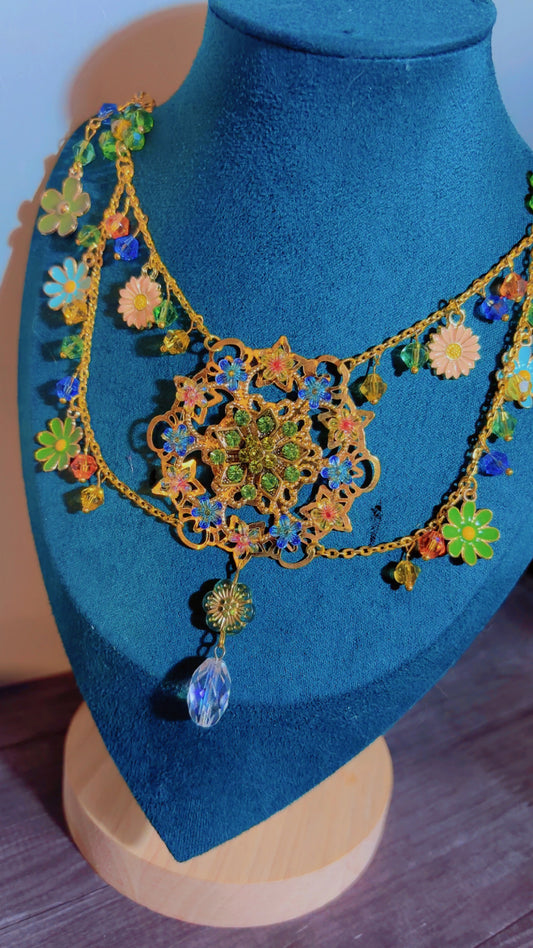 Handmade layered rhinestone necklace