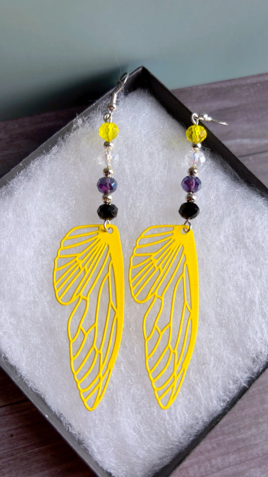Handmade non binary pride fairy wing earrings