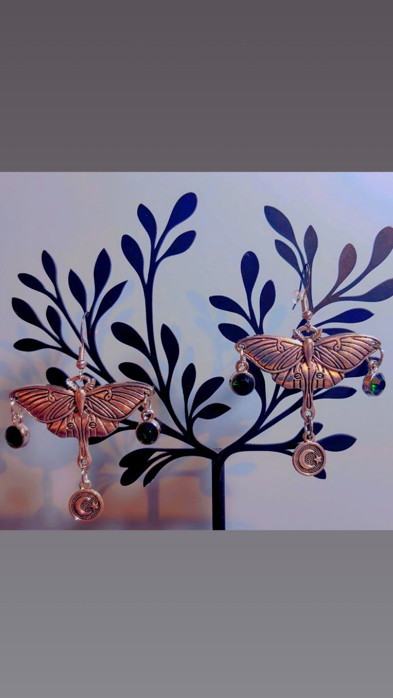Handmade celestial moth earrings