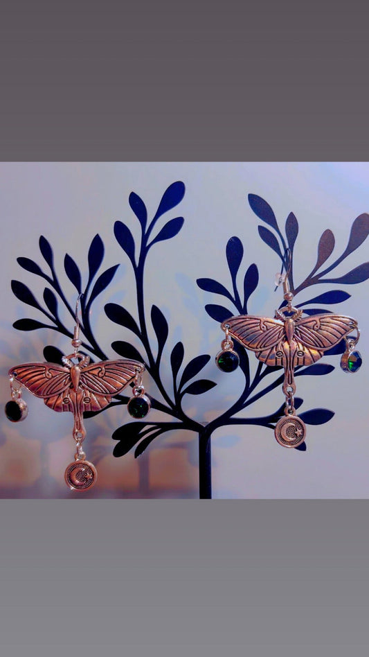 Handmade celestial moth earrings
