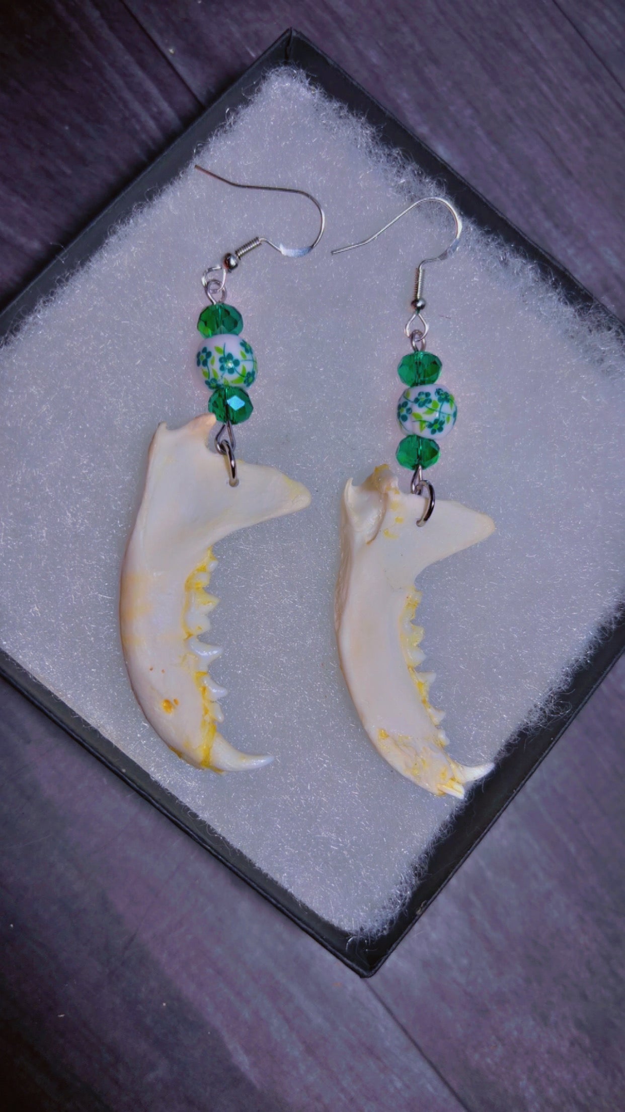Handmade mink jawbone earrings