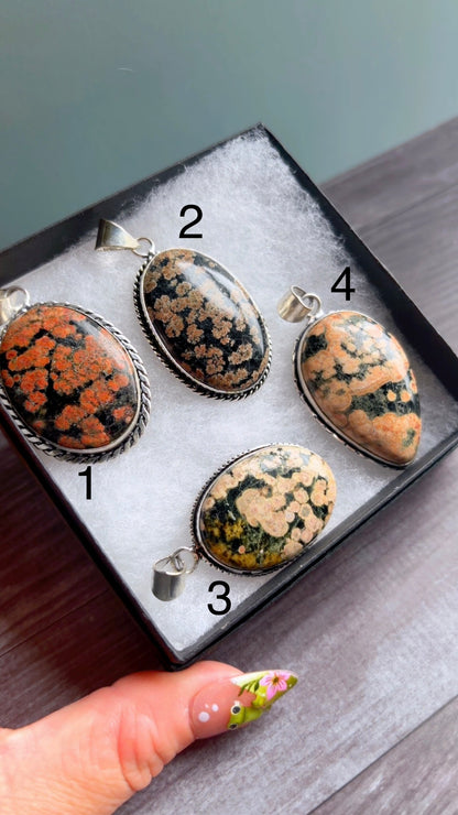 Flower obsidian gemstone pendant