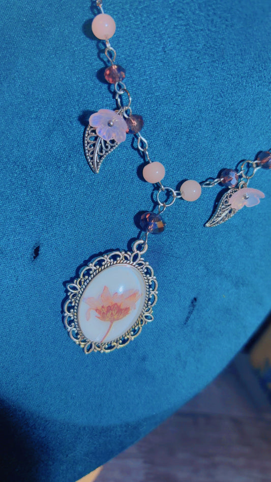 Handmade flower fairycore cameo necklace