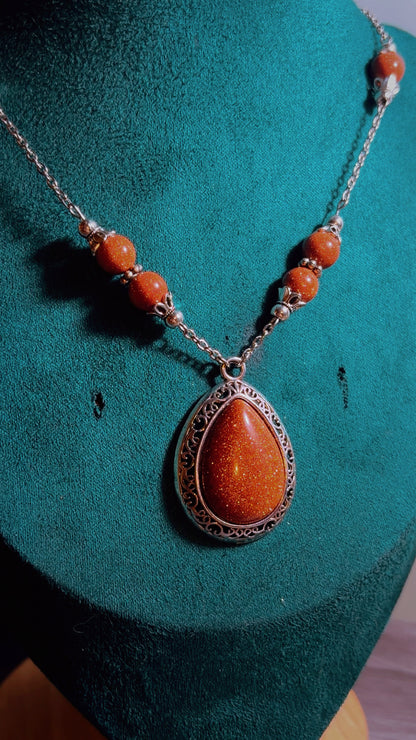 Handmade gold sandstone (goldstone) necklace